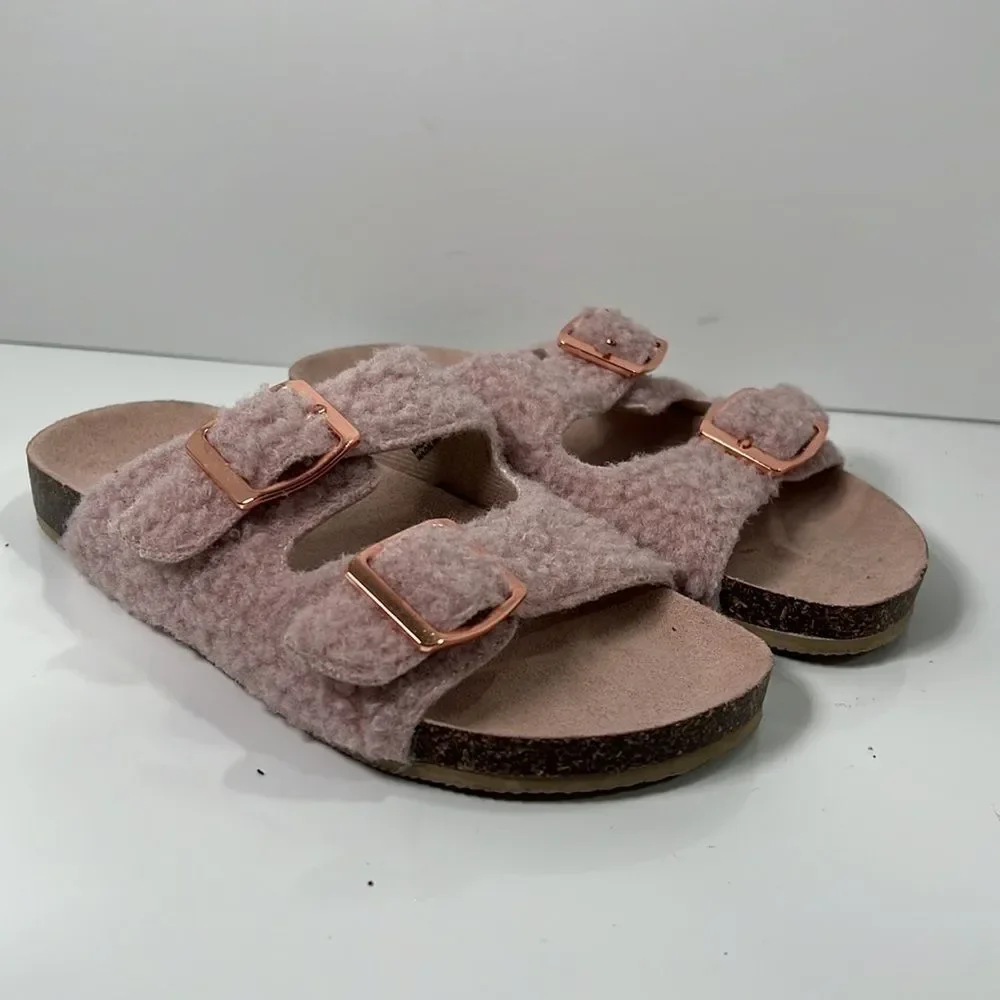 Harper Canyon Girls Pink Sherpa Sandals sz 1 NEW #K-52